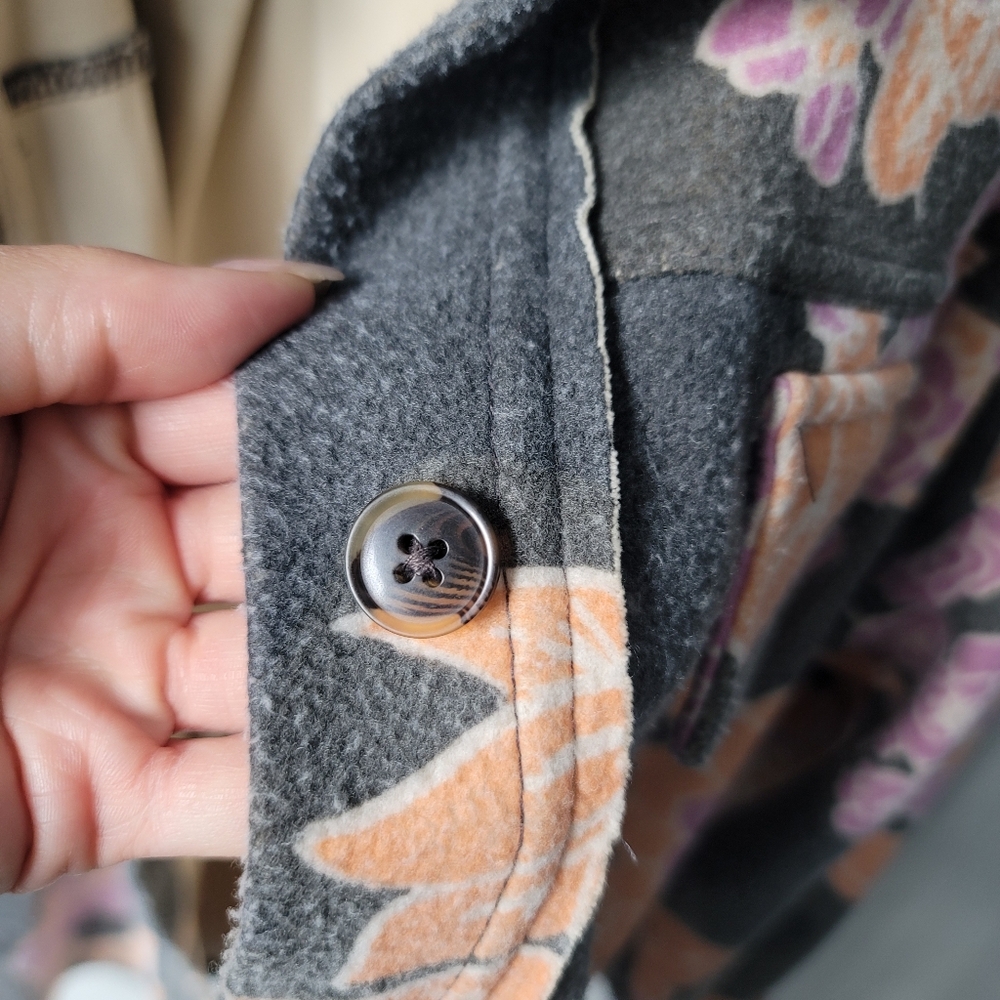 Free People Long Sleeve Overized Floral Ruby Jacket Size Small In Charcoal Combo - Picture 6 of 13
